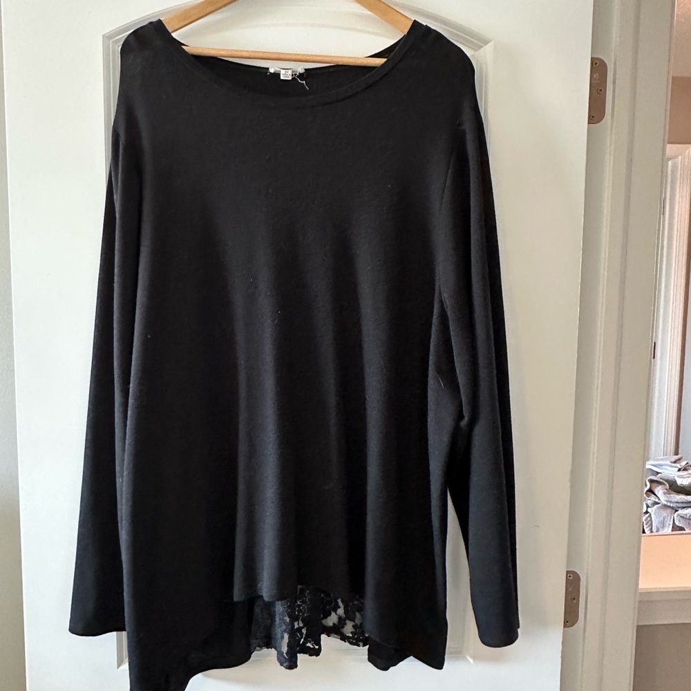 Black Lace Hem Women's Top